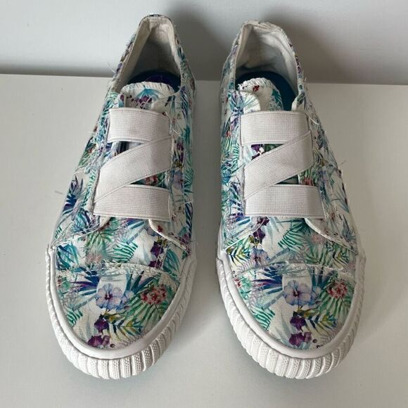 Blowfish Comfort Shoes Sneakers Womens Size 8.5 White Tropical Floral Slip On - Picture 3 of 10